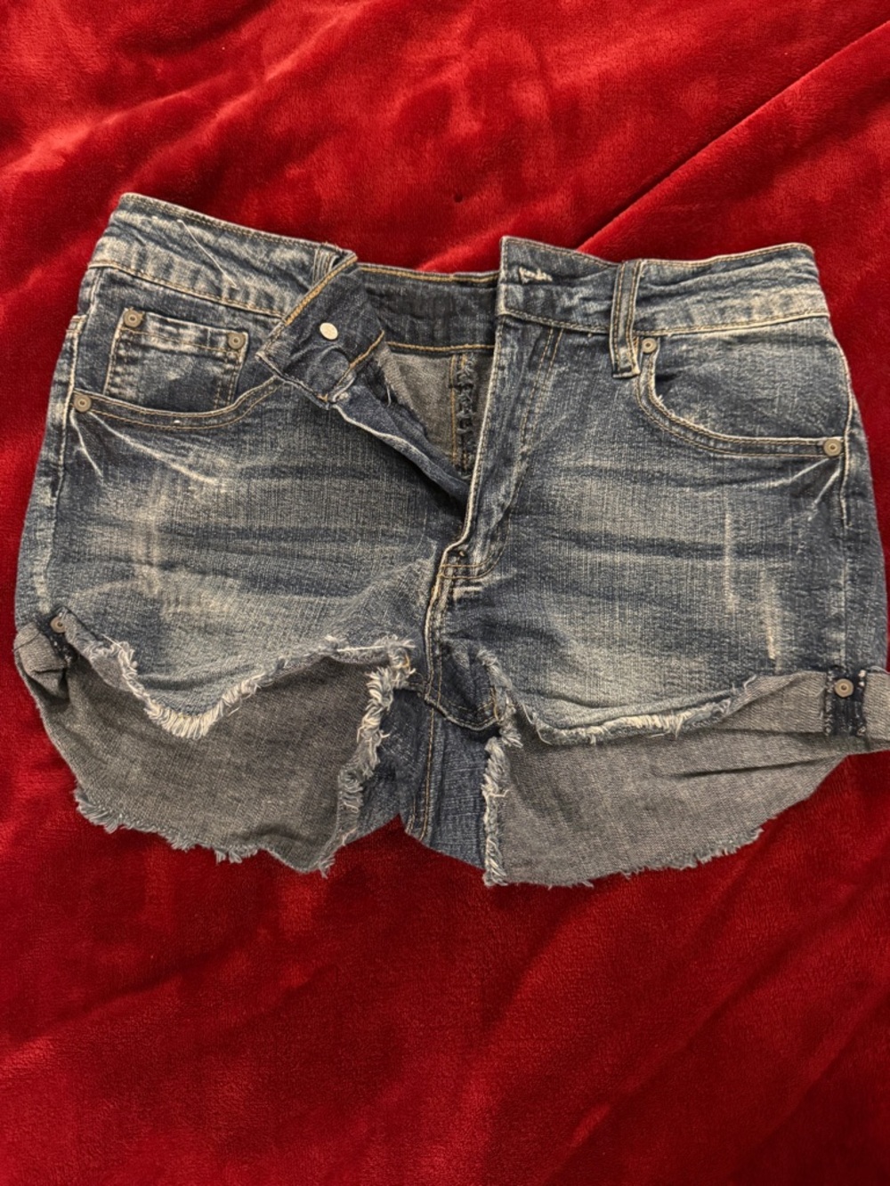 Vintage Distressed Denim Shorts - Blue